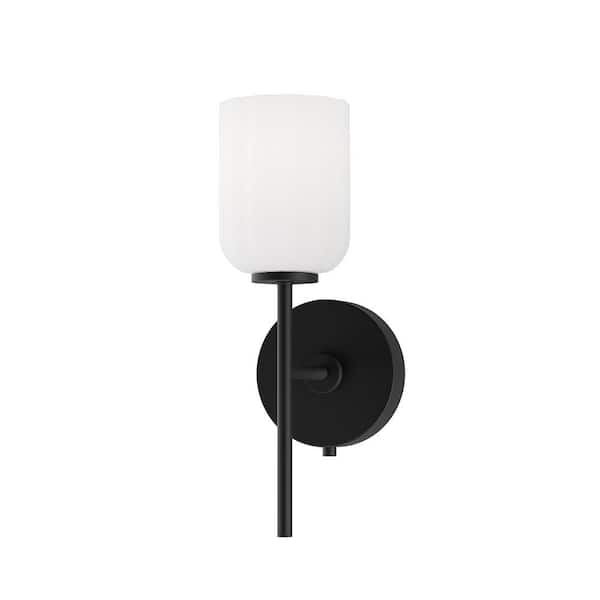 Parkmont 5 in. Plug and Play 1-Light Matte Black Wall Sconce with SkyPlug