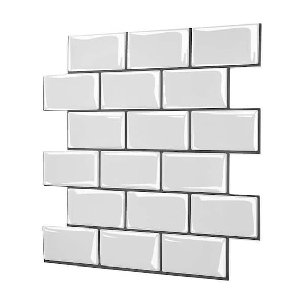 Peel and Stick Backsplash 10-Piece 12 in. x 0.78 in. White Textured Wall Art Self-Adhesive Subway Tiles for Kitchen