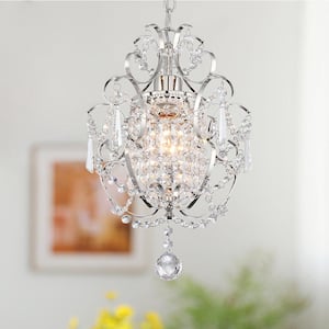 1-Light Chrome Mini Glam Chandelier for Kitchen Island with Clear Glass Hanging Crystals