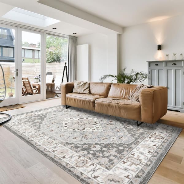 Alor Zia Gray 8 ft. x 10 ft. Oriental/Medallion Indoor Area Rug
