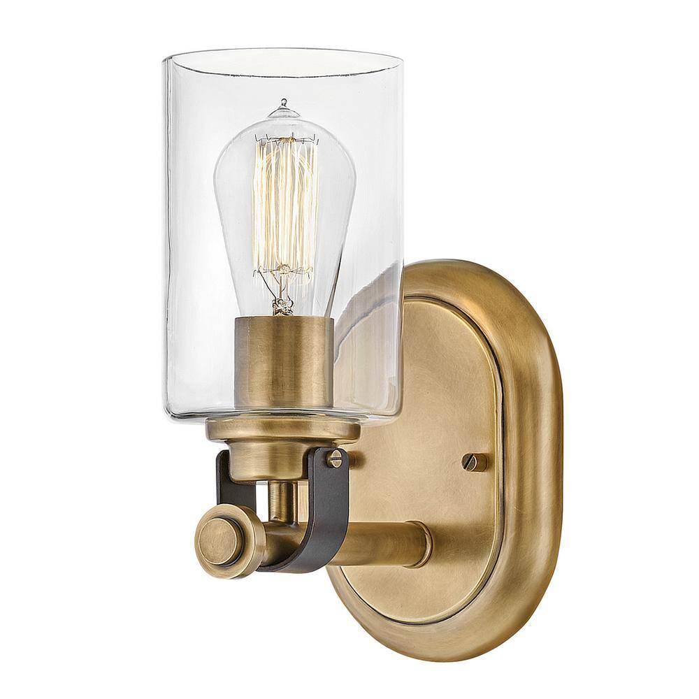 Halstead Heritage Brass 1-Light Outdoor Vanity with Clear Glass Shade