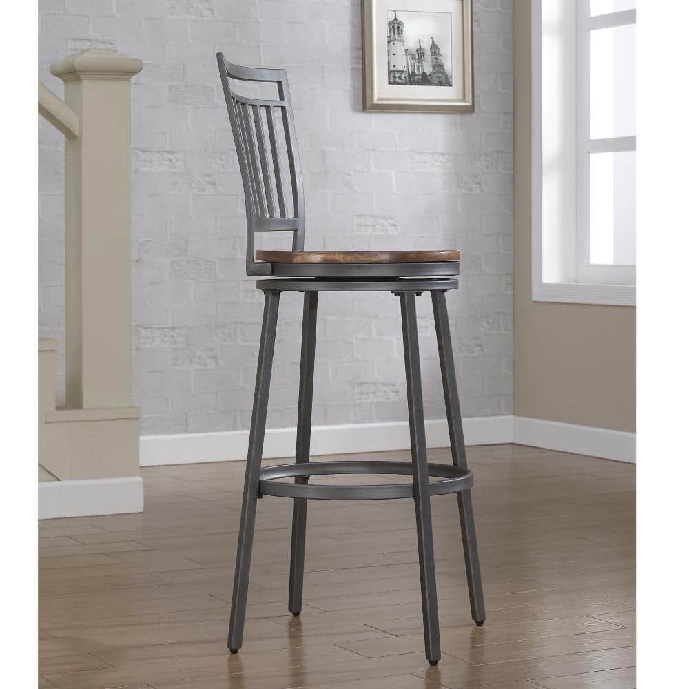 Industrial Slate Gray and Golden Oak Swivel Counter Stool