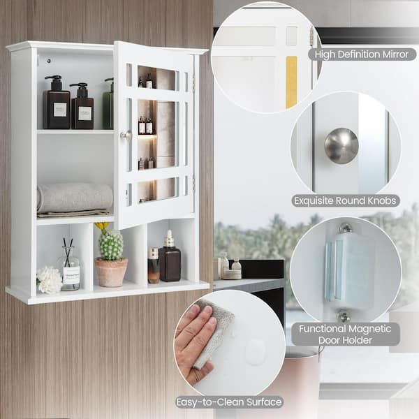 TUHOME Jaspe 24 x 25 White Wall-Mounted Mirror Medicine Cabinet With – US  Bath Store