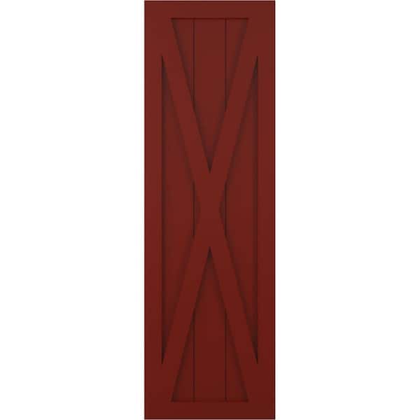 Ekena Millwork 12 in. x 63 in. True Fit PVC Single X-Board Farmhouse Fixed Mount Board and Batten Shutters Pair in Pepper Red