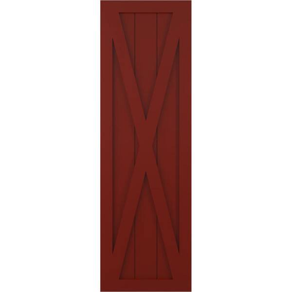 Ekena Millwork 18 in. x 33 in. True Fit PVC Single X-Board Farmhouse Fixed Mount Board and Batten Shutters Pair in Pepper Red