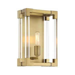Oro District 1-Light Soft Brass Wall Sconce with Clear Acrylic Accents