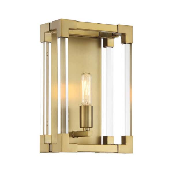 Minka Lavery Oro District 1-Light Soft Brass Wall Sconce with Clear Acrylic Accents