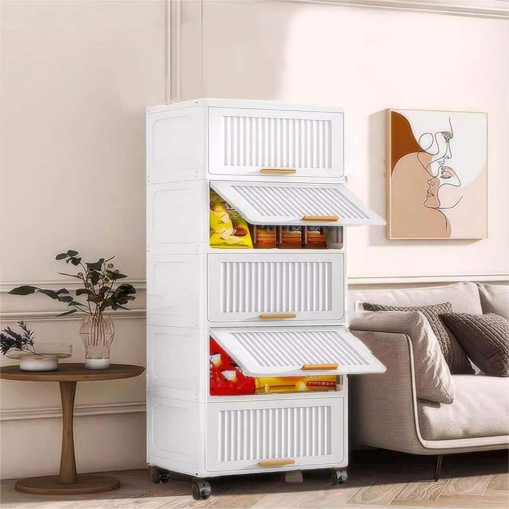 38 in. H Plastic Movable Storage Cabinet 4-Tier Flip Open Storage Box With 