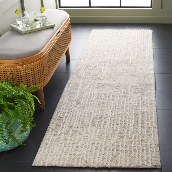 Abstract 2 ft. x 8 ft. Light Gray/Ivory Abstract Linear Runner Rug