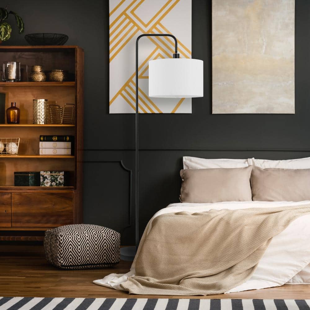 Globe Electric Barden 58 in. Dark Bronze Floor Lamp with Beige Fabric Shade 67395