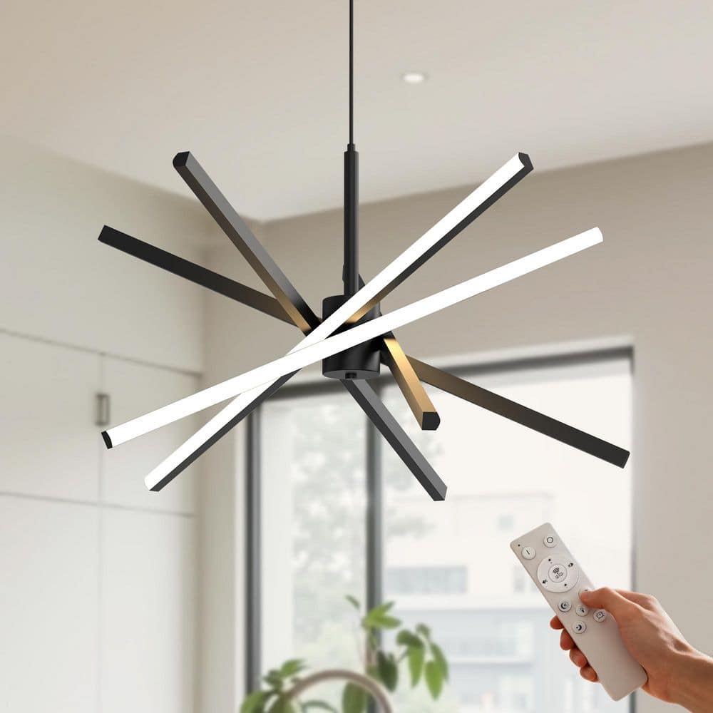 5-Light Modern Black LED Chandelierm, Remote Controll Linear Pendant for Kitchen Island, Dining Room, or Living Space price history on PriceWatchPro