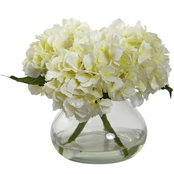 Nearly Natural Blooming Artificial Hydrangea with Vase