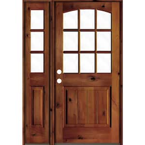 46 in. x 80 in. Alder Right-Hand/Inswing 9-Lite Clear Glass Red Chestnut Stain Wood Prehung Front Door/Left Sidelite