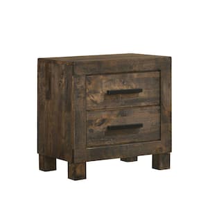 23.25 in. 2-Drawer Brown Wooden Nightstand