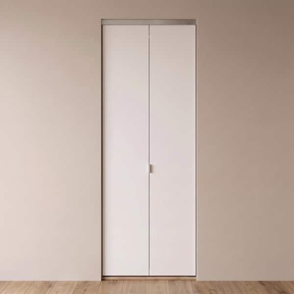 30 in. x 80 in. Smooth Flush Solid Core Primed MDF Interior Closet Bi-fold Door with Chrome Trim