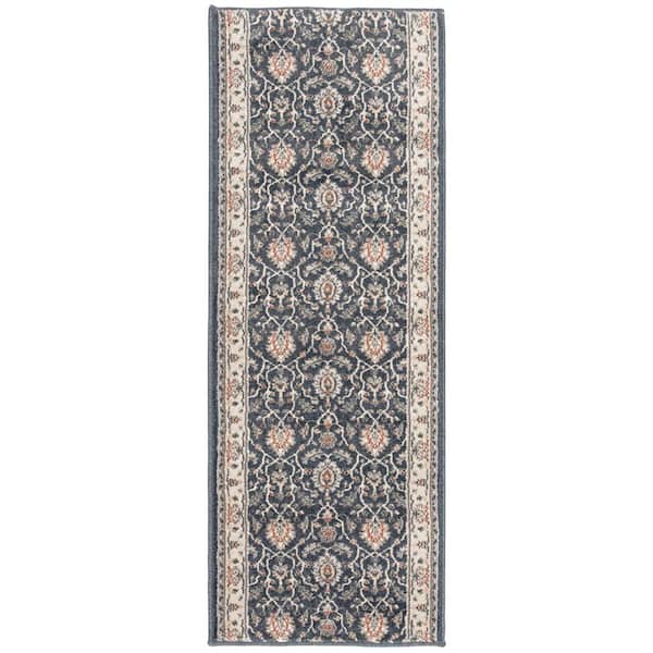 Natco Stratford Adian Blue/Alabaster 33 in. x Your Choice Length Stair Runner Rug
