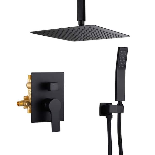 Single Handle 2-Spray Shower Faucet, Square 10in. Head Shower with Handle Shower 2. 5GPM with Drip Free in Matte Black