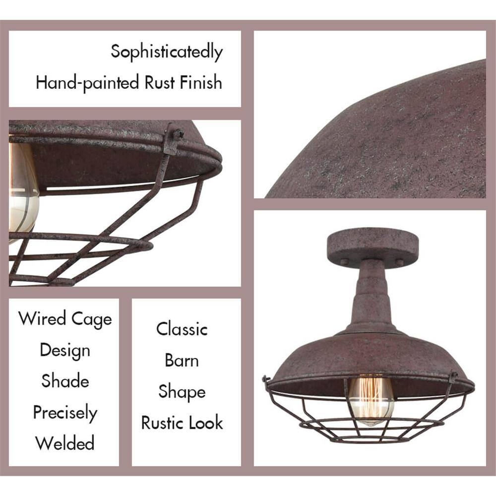 Rustic Copper Metal Barn Style Semi-Flush Mount Ceiling Light