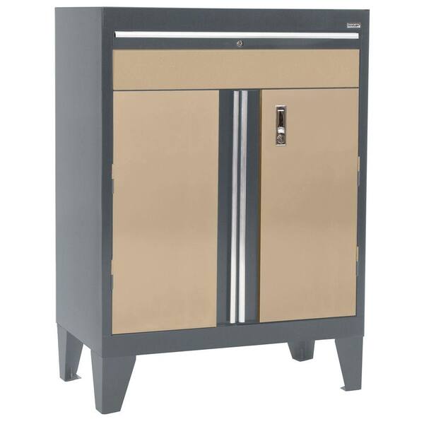 Sandusky 30 in. W x 18 in. D x 43 in. H Modular Steel Base Cabinet with Drawer, Full Pull in Charcoal/Tropic Sand