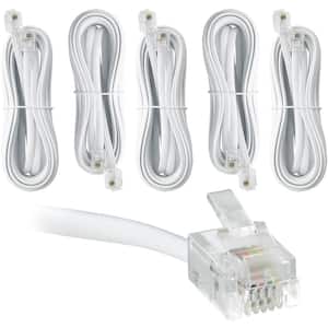 15 ft. Telephone Extension Cord, with RJ11 (6P4C) Connectors, Works w/Telephones, Fax Machines, Modems, White (5-Pack)