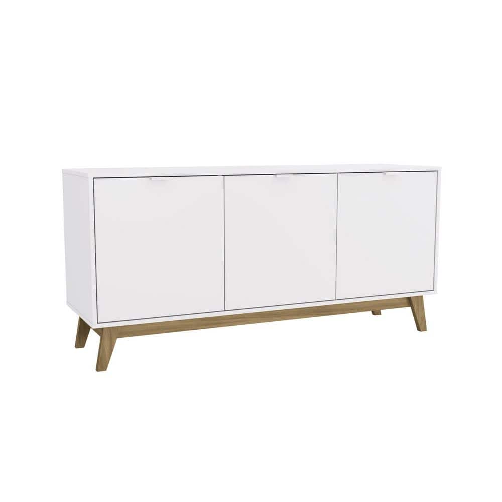 Hanford White/Light Brown 3-Door Sideboard 28.3 in. H x 59.0 in. W x 17.7 i