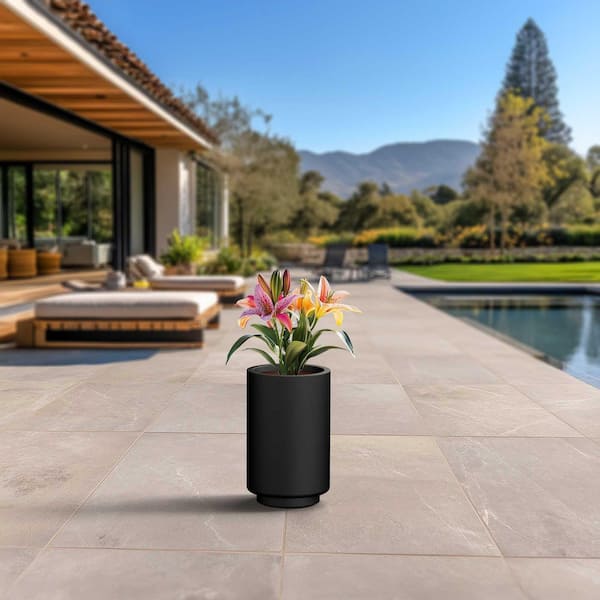 10 in. Large Charcoal Black (Enhanced Interior) Concrete Round Planter / Pot with Drainage Holes