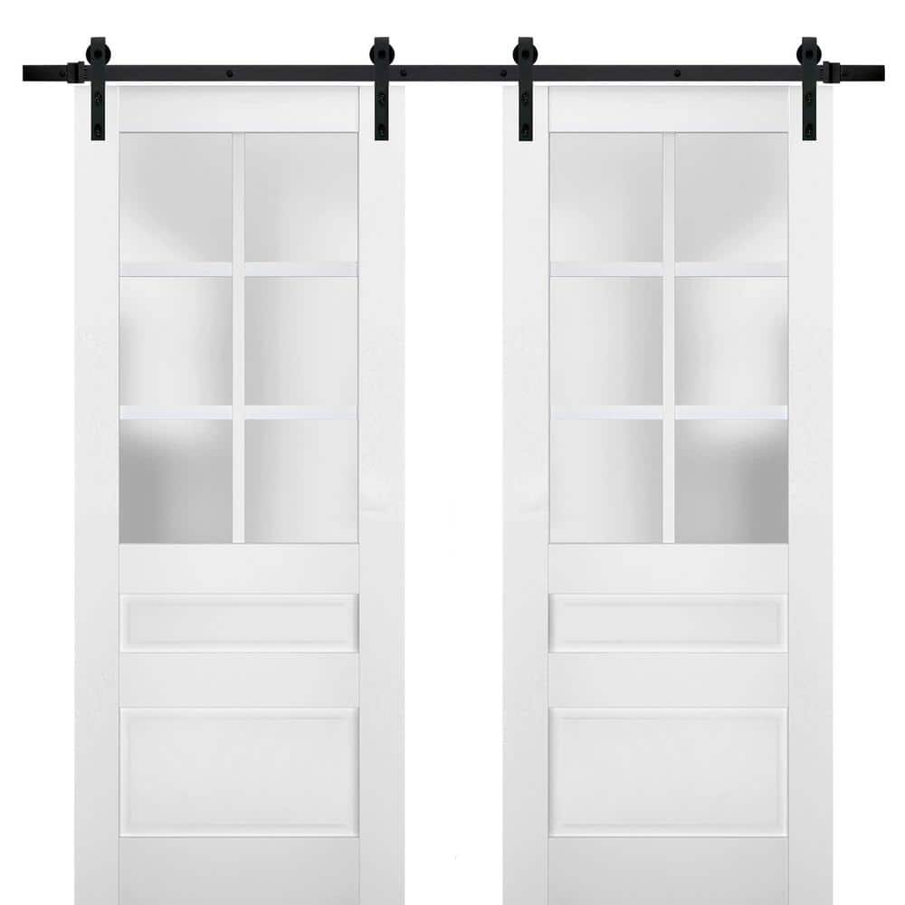 24 in. x 80 in. 2 Panel Frosted Glass White Solid Wood Sliding Barn Door with Hardware Kit price history on PriceWatchPro