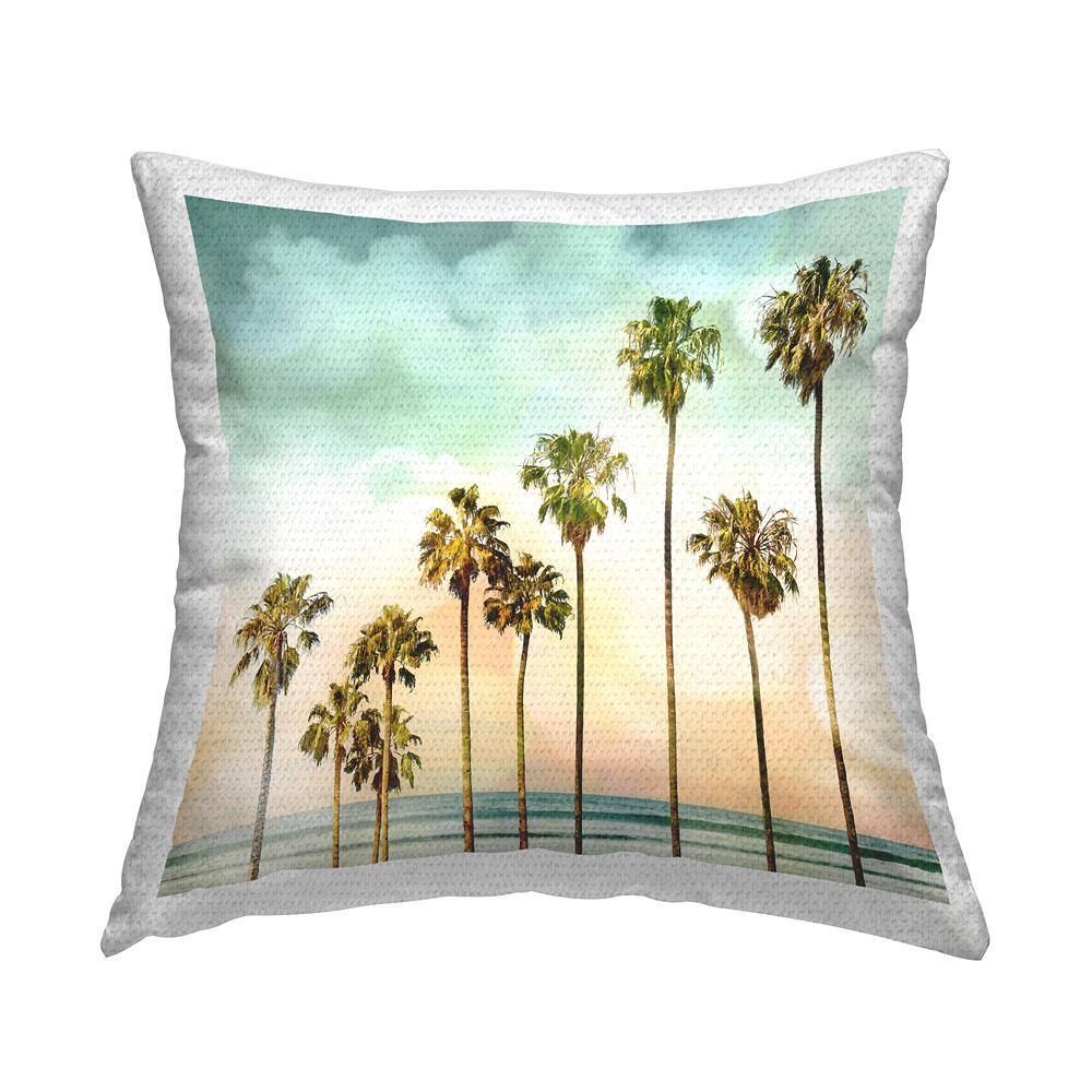 Palm Trees Tropical Ocean Coast Blue Square Outdoor Throw Pillow price history on PriceWatchPro