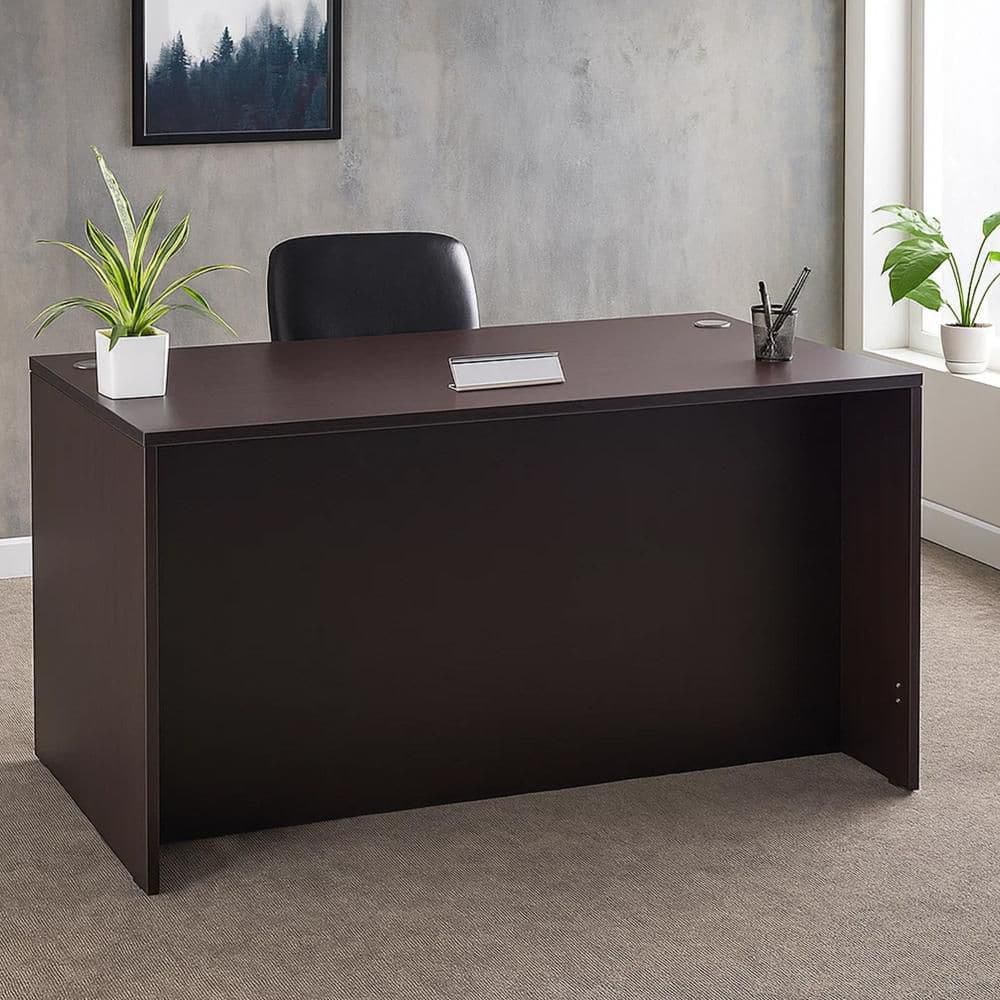 Benjara Nea 30 in. Rectangle Mocha Brown Wood Office Desk BM340739