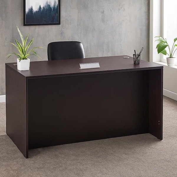 Benjara Nea 30 in. Rectangle Mocha Brown Wood Office Desk BM340739
