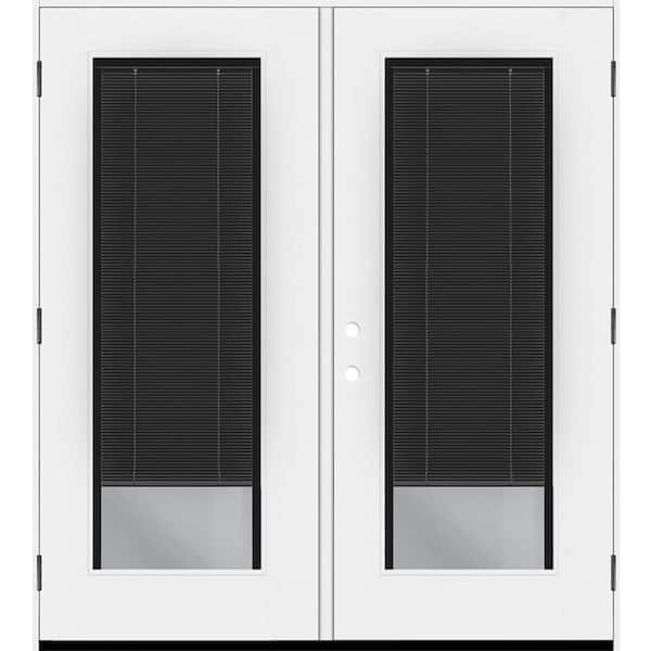 Legacy 72 in. x 80 in. Full Lite Clear Glass Noir Miniblind Unfinsihed LHOS Fiberglass Retro Patio Door w/4"Jamb