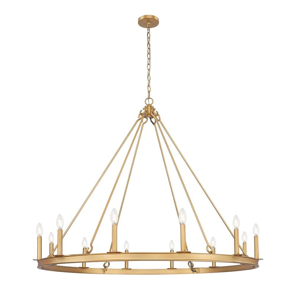 Barclay 12 Light Rubbed Brass Chandelier for Indoor Use with No Bulbs Inclu
