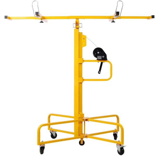 16 ft. Yellow Heavy Duty Rolling Caster Drywall Lift Drywall Panel Hoist Jack 4 ft. x 16 ft. Max Sheet, 150 lb. Capacity