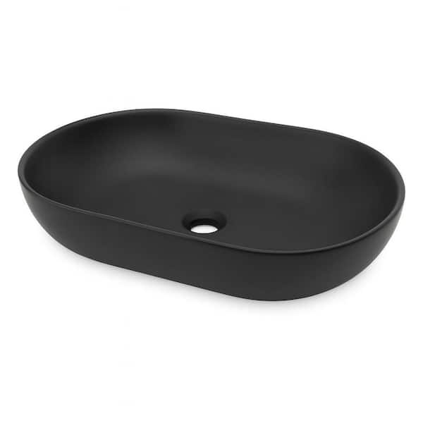 22 in. Evoluxe Matte Black Solid Surface Round Oval Vessel Sink