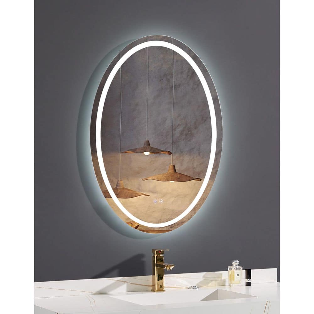 Vanity Trident 24 in. W x 32 in. H Oval frameless LED Wall mount