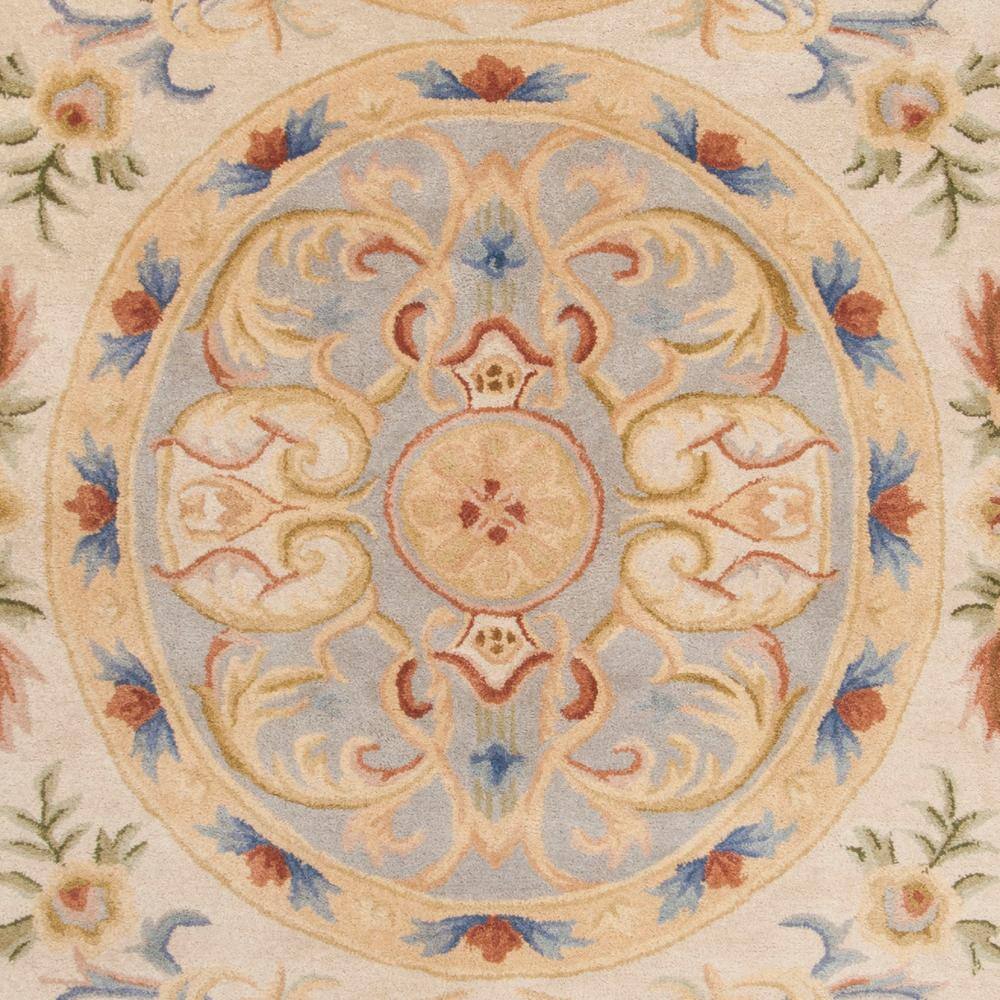 Ivory and Navy Floral Hand-Tufted Wool 8' x 10' Area Rug
