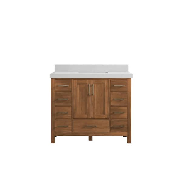 Willow Collections Malibu Teak 42 in. W x 22 in. D x 36 in. H Bath Vanity in Gold Teak with 2" Carrara Quartz Top