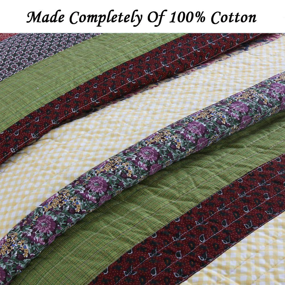 Queen Reversible Cotton Patchwork Quilt Set in Purple and Green