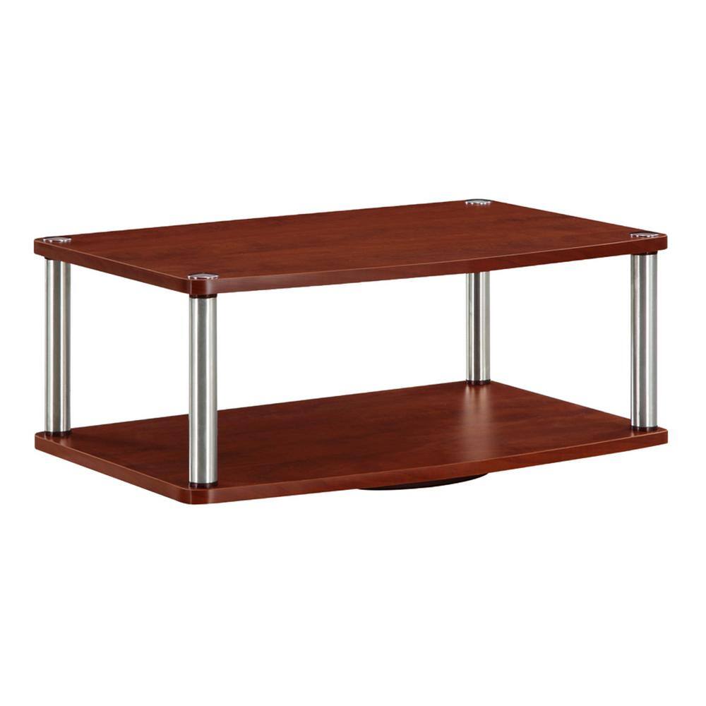 Cherry Double Tier Swivel TV Riser with Stainless Steel Poles
