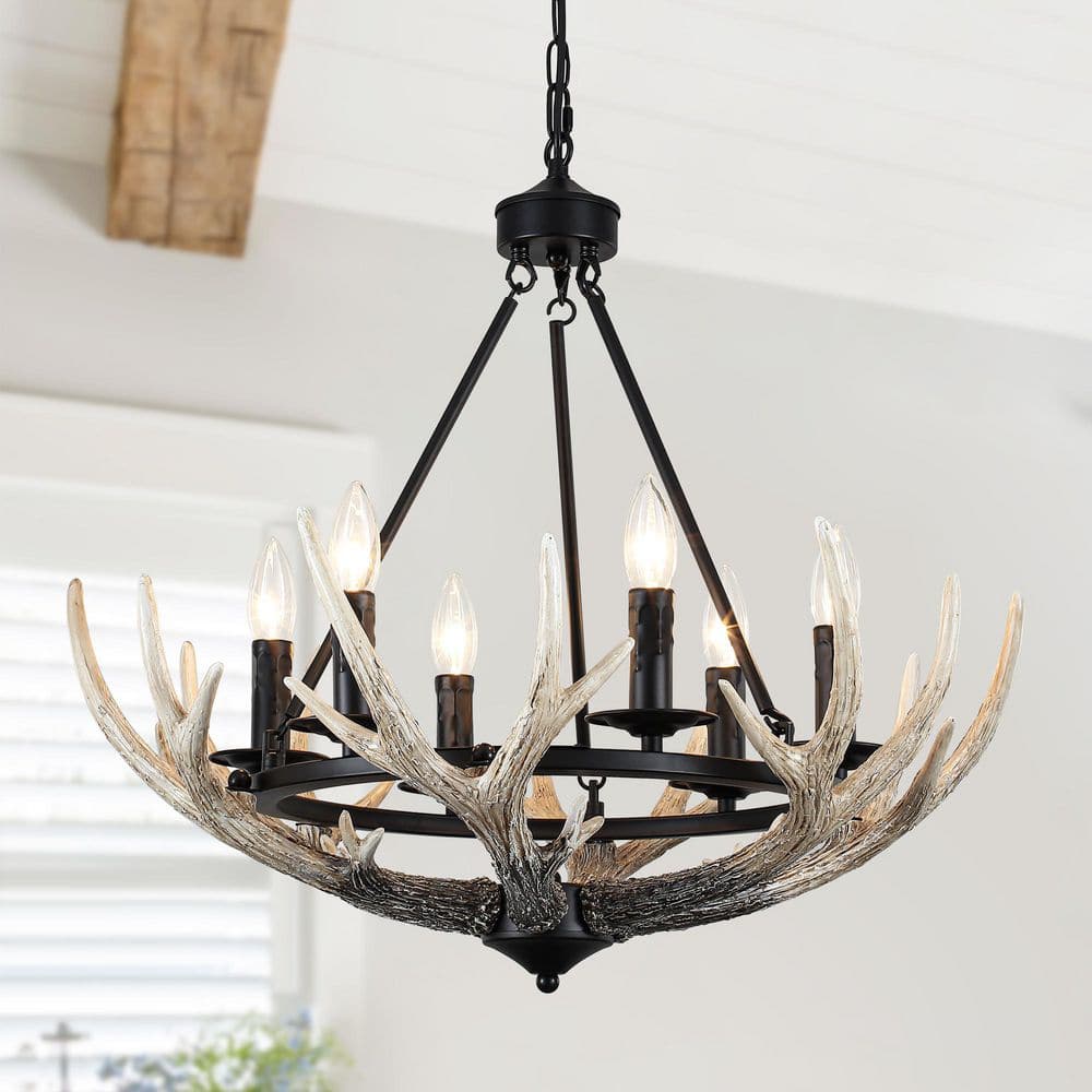 6-Light Black Rustic Antler Chandelier Farmhouse Wagon Wheel Pendant Light for Dining Room price history on PriceWatchPro