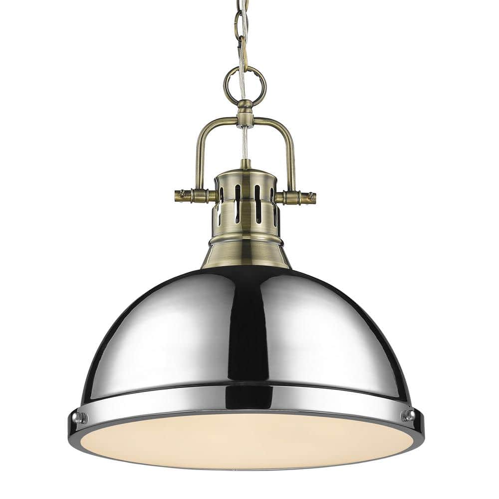 Duncan 1-Light Pendant with Chain in Aged Brass with a Chrome Shade price history on PriceWatchPro