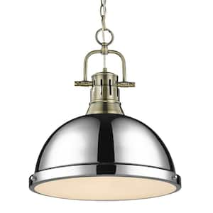 Duncan 1-Light Pendant with Chain in Aged Brass with a Chrome Shade