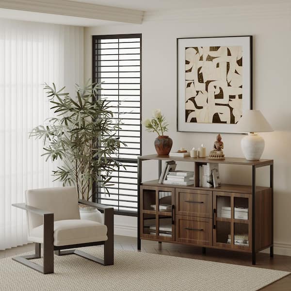 Tahanbath Living Room Shelves (2 Storage Areas, Box) Modern Kitchen, Wooden Storage, Corridor/Dining Room Glass Cabinets in Brown