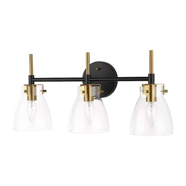 Nimbus 21.7 in. W 3-Light Matte Black Bathroom Vanity Light Modern Wall Light with Bell Clear Glass for Bedroom