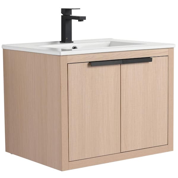 Fine Fixtures Kingsford 24 in. Single Wall Mounted White Oak Bath Vanity with Doors with White Ceramic Sink
