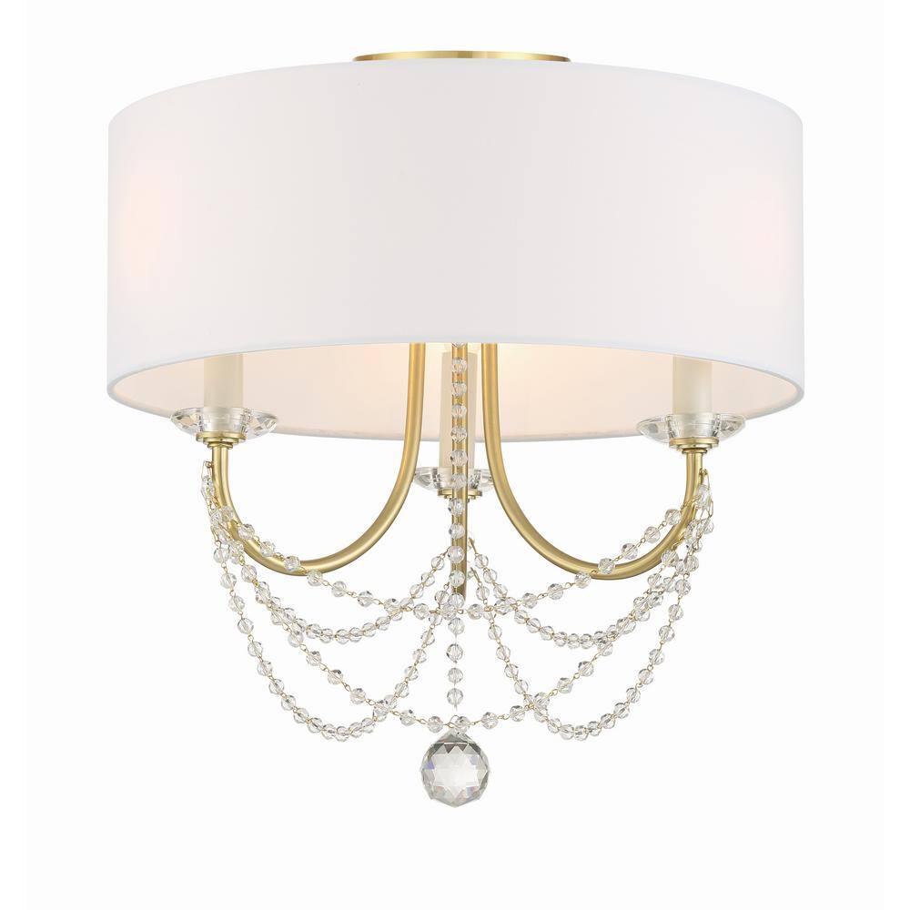 Aged Brass and Crystal 3-Light Drum Chandelier