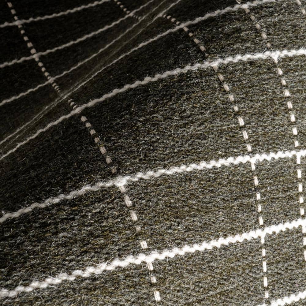 Charlie Green and White Plaid Wool and Cotton 4' x 6' Area Rug