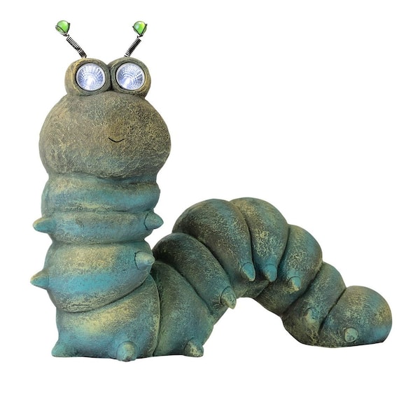 Alpine Corporation Outdoor Solar Powered Garden Caterpillar Statue with LED Lights, LED Solar Garden Decor, 16 in.