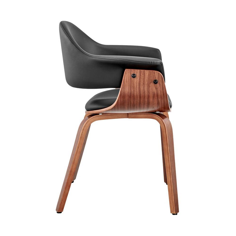 Adalyn Contemporary Black Faux Leather & Walnut Wood Arm Chair