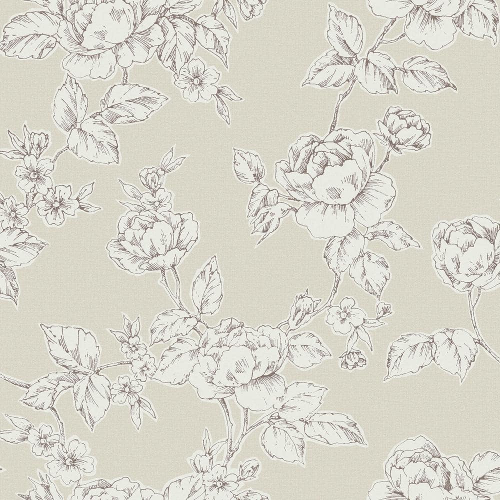 Pollington Roses Beige Non-Woven Removable Wallpaper Roll